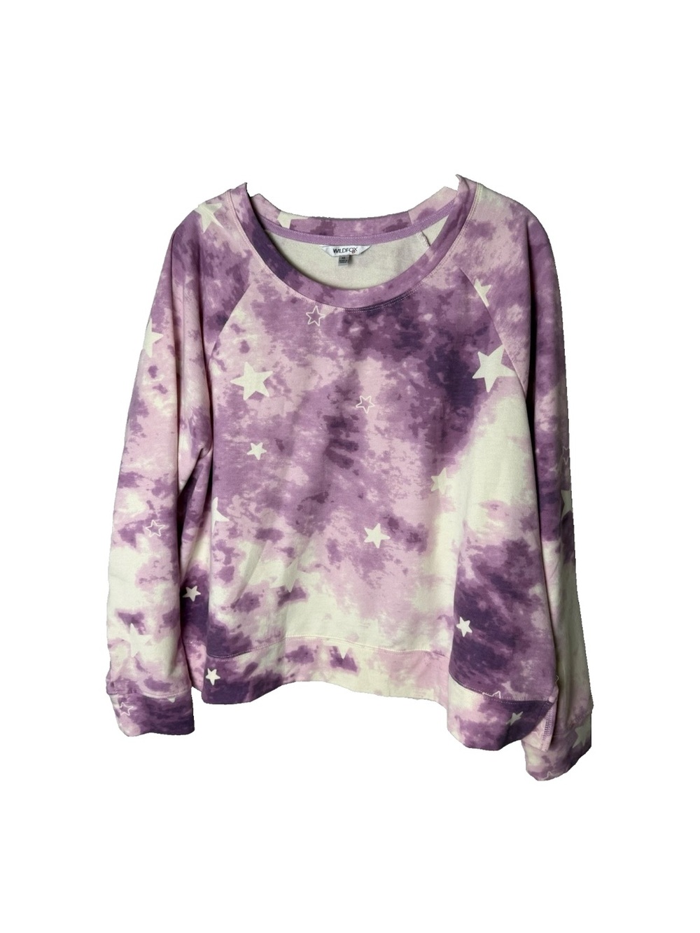 Wildfox Top Size XL Long Sleeves Cotton Blend Purple Lavender Ivory Stars Casual